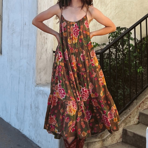 New Novella Royale The Flower Dress Rust Primrose Floral M Bird Midi Strappy NWT - Picture 10 of 16
